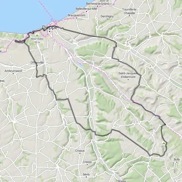 Map miniature of "Exploring the Villages of Haute-Normandie" cycling inspiration in Haute-Normandie, France. Generated by Tarmacs.app cycling route planner