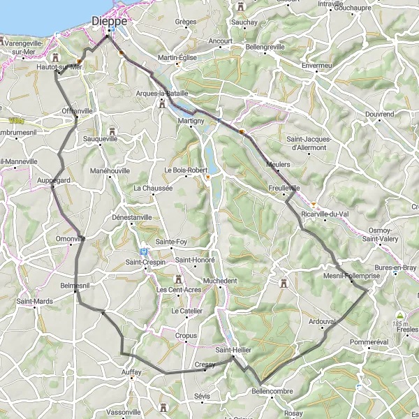 Map miniature of "Scenic Tour of Dampierre-Saint-Nicolas" cycling inspiration in Haute-Normandie, France. Generated by Tarmacs.app cycling route planner