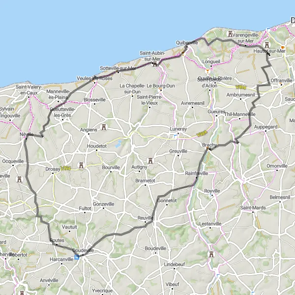 Map miniature of "The Hidden Gems" cycling inspiration in Haute-Normandie, France. Generated by Tarmacs.app cycling route planner