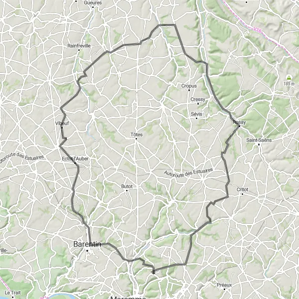 Map miniature of "Scenic Road Tour of Normandy" cycling inspiration in Haute-Normandie, France. Generated by Tarmacs.app cycling route planner