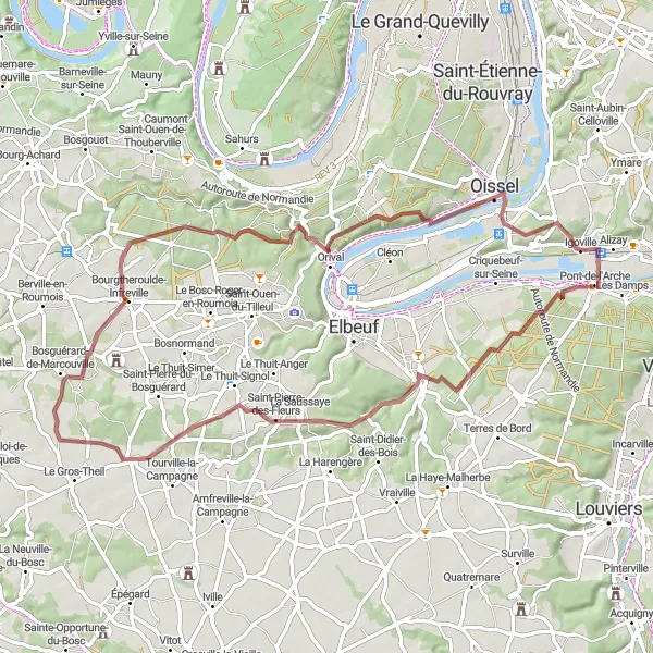 Map miniature of "Gravel Adventure near Igoville" cycling inspiration in Haute-Normandie, France. Generated by Tarmacs.app cycling route planner