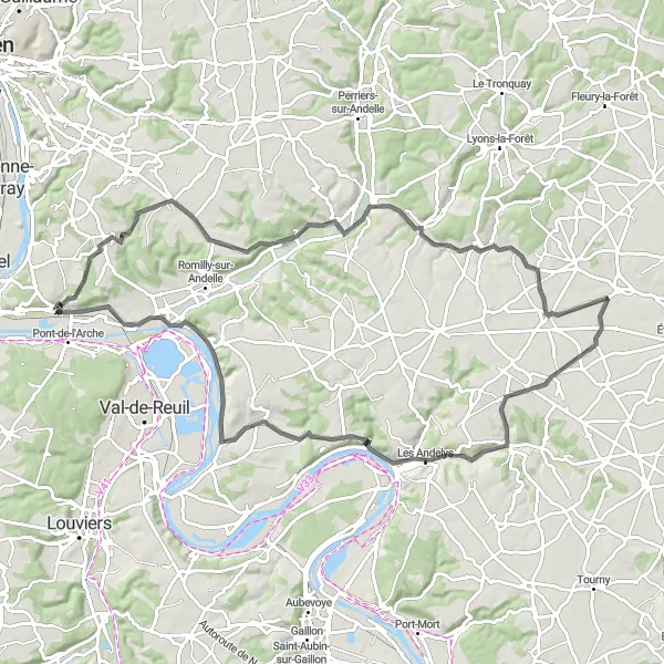 Miniature de la carte de l'inspiration cycliste "Route des Vallées" dans la Haute-Normandie, France. Générée par le planificateur d'itinéraire cycliste Tarmacs.app
