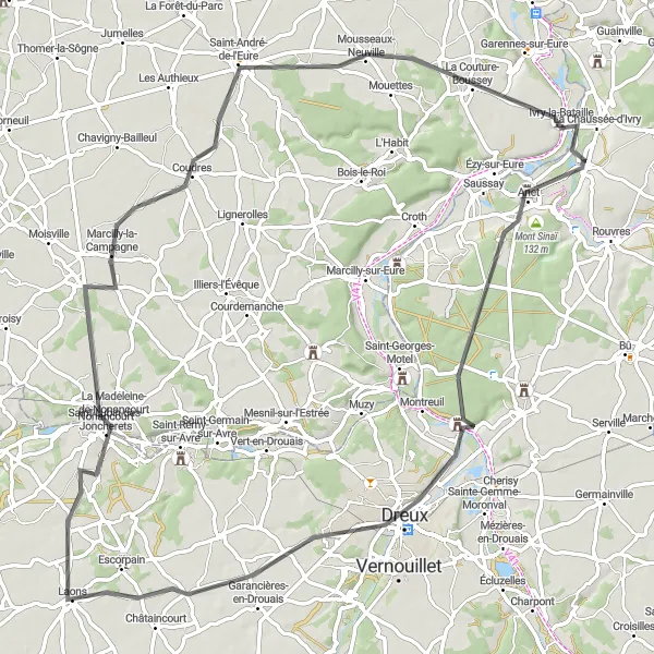 Map miniature of "Countryside Adventure" cycling inspiration in Haute-Normandie, France. Generated by Tarmacs.app cycling route planner