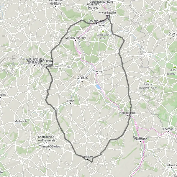 Map miniature of "Challenging loops through quiet countryside" cycling inspiration in Haute-Normandie, France. Generated by Tarmacs.app cycling route planner