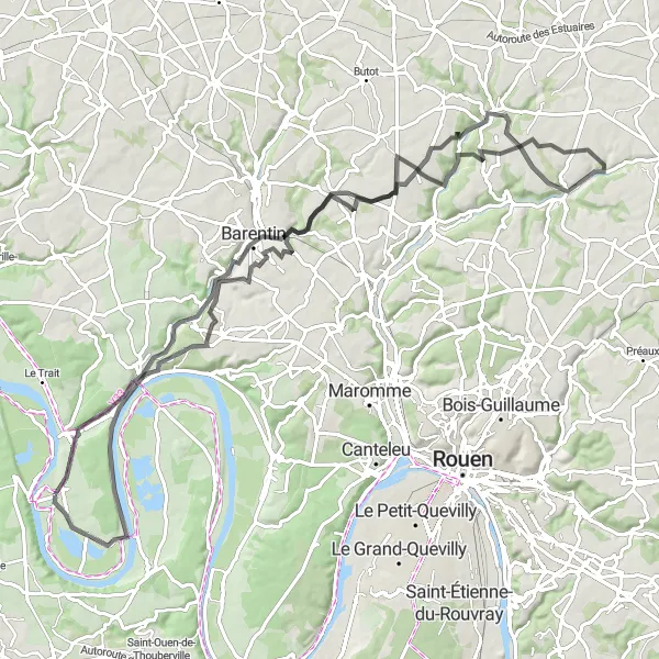 Miniature de la carte de l'inspiration cycliste "Boucle des Boulevards" dans la Haute-Normandie, France. Générée par le planificateur d'itinéraire cycliste Tarmacs.app