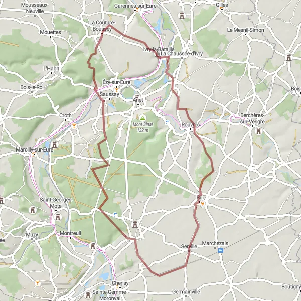 Map miniature of "Gravel Ride Near La Couture-Boussey" cycling inspiration in Haute-Normandie, France. Generated by Tarmacs.app cycling route planner