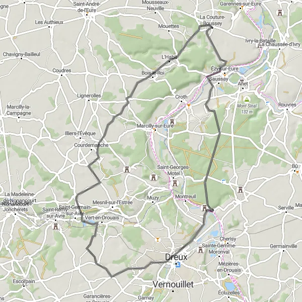 Map miniature of "Countryside Serenity and Delightful Villages" cycling inspiration in Haute-Normandie, France. Generated by Tarmacs.app cycling route planner