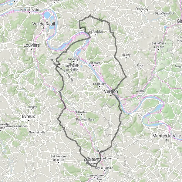 Map miniature of "The Serene Route to La Couture-Boussey" cycling inspiration in Haute-Normandie, France. Generated by Tarmacs.app cycling route planner