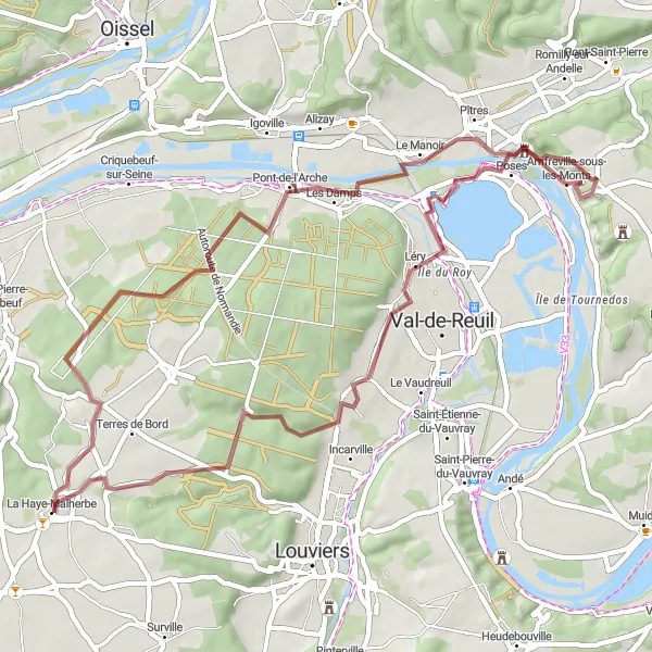 Map miniature of "La Haye-Malherbe Gravel Adventure" cycling inspiration in Haute-Normandie, France. Generated by Tarmacs.app cycling route planner