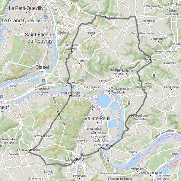 Map miniature of "Normandy Road Cycling Delight" cycling inspiration in Haute-Normandie, France. Generated by Tarmacs.app cycling route planner