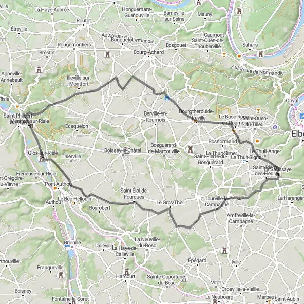 Miniature de la carte de l'inspiration cycliste "Randonnée à travers les villages normands" dans la Haute-Normandie, France. Générée par le planificateur d'itinéraire cycliste Tarmacs.app