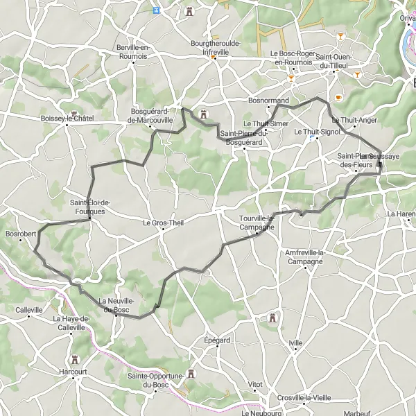 Map miniature of "Idyllic Countryside and Charming Villages" cycling inspiration in Haute-Normandie, France. Generated by Tarmacs.app cycling route planner