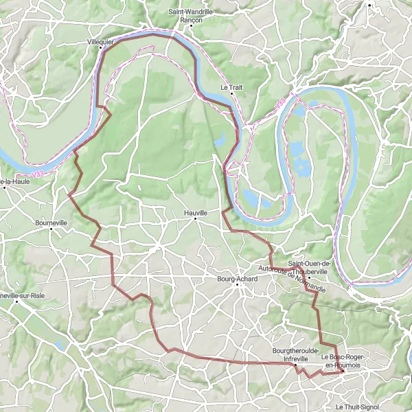 Miniature de la carte de l'inspiration cycliste "Parcours gravel d'Illeville-sur-Montfort à Saint-Ouen-de-Thouberville" dans la Haute-Normandie, France. Générée par le planificateur d'itinéraire cycliste Tarmacs.app