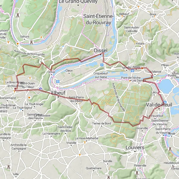 Map miniature of "The Gravel Adventure" cycling inspiration in Haute-Normandie, France. Generated by Tarmacs.app cycling route planner