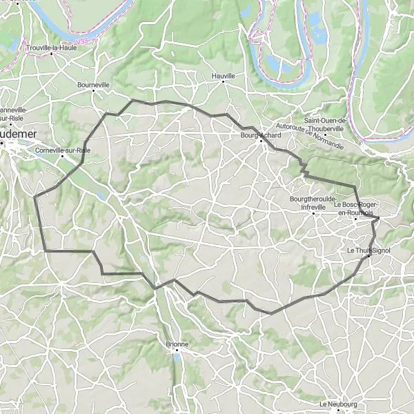 Map miniature of "Road Cycling Route around Le Bosc-Roger-en-Roumois" cycling inspiration in Haute-Normandie, France. Generated by Tarmacs.app cycling route planner