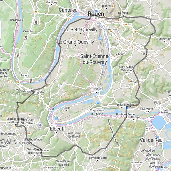 Map miniature of "The Rouen Valley Loop" cycling inspiration in Haute-Normandie, France. Generated by Tarmacs.app cycling route planner
