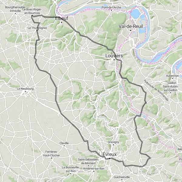 Map miniature of "Le Bosc-Roger-en-Roumois Cycling Adventure" cycling inspiration in Haute-Normandie, France. Generated by Tarmacs.app cycling route planner