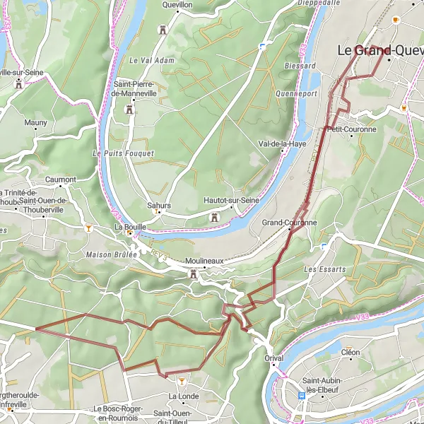 Map miniature of "The Grand-Couronne Gravel Ride" cycling inspiration in Haute-Normandie, France. Generated by Tarmacs.app cycling route planner