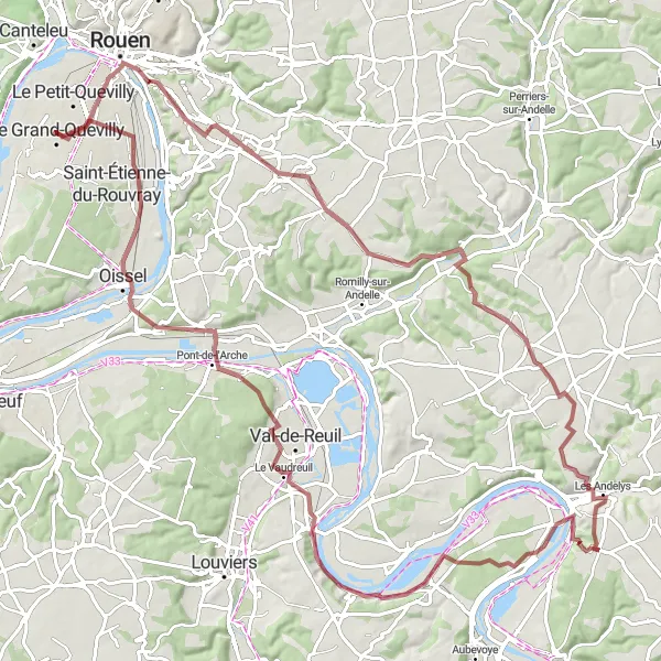 Map miniature of "Rouen Gravel Ride" cycling inspiration in Haute-Normandie, France. Generated by Tarmacs.app cycling route planner