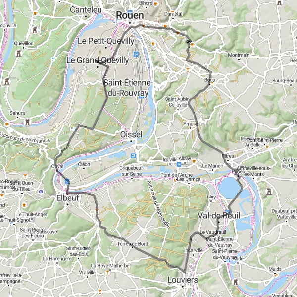 Map miniature of "The Rouen Adventure" cycling inspiration in Haute-Normandie, France. Generated by Tarmacs.app cycling route planner