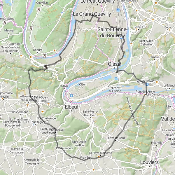 Miniature de la carte de l'inspiration cycliste "Escapade à vélo de Oissel à Le Grand-Quevilly" dans la Haute-Normandie, France. Générée par le planificateur d'itinéraire cycliste Tarmacs.app