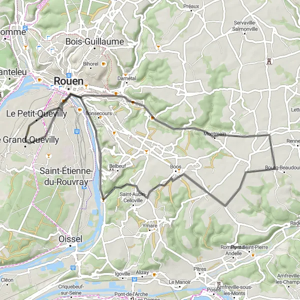 Map miniature of "Le Grand-Quevilly to Rouen Loop" cycling inspiration in Haute-Normandie, France. Generated by Tarmacs.app cycling route planner