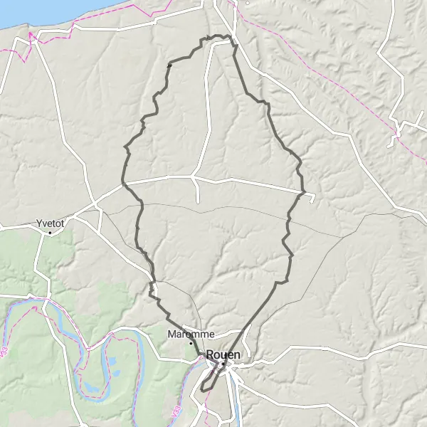 Map miniature of "Le Grand-Quevilly to Mont-Saint-Aignan Loop" cycling inspiration in Haute-Normandie, France. Generated by Tarmacs.app cycling route planner