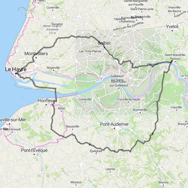 Map miniature of "The Ultimate Challenge" cycling inspiration in Haute-Normandie, France. Generated by Tarmacs.app cycling route planner