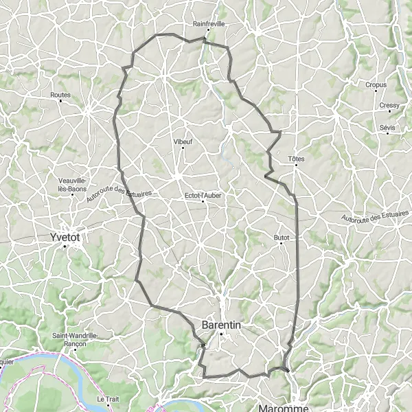 Map miniature of "Challenging Climbs and Beautiful Nature" cycling inspiration in Haute-Normandie, France. Generated by Tarmacs.app cycling route planner