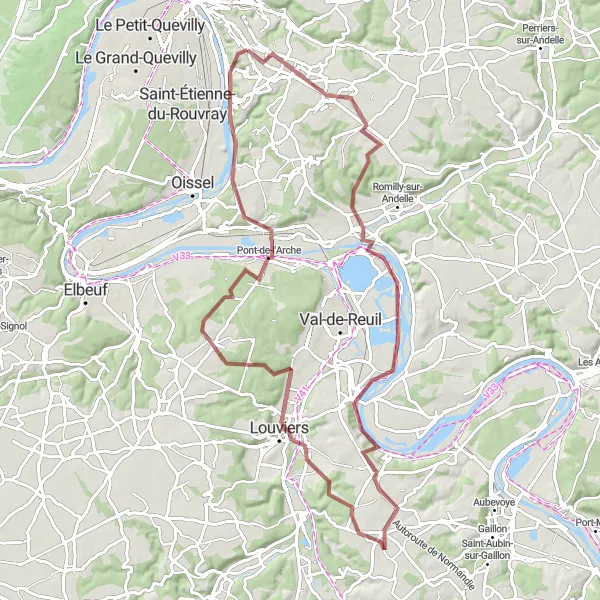 Map miniature of "Gravel Adventure" cycling inspiration in Haute-Normandie, France. Generated by Tarmacs.app cycling route planner
