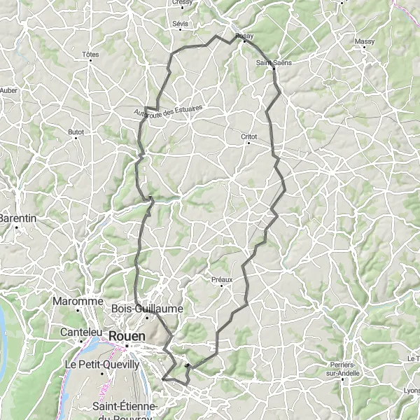 Miniature de la carte de l'inspiration cycliste "Parcours sportif Bois-Guillaume - Saint-Aubin-Épinay" dans la Haute-Normandie, France. Générée par le planificateur d'itinéraire cycliste Tarmacs.app