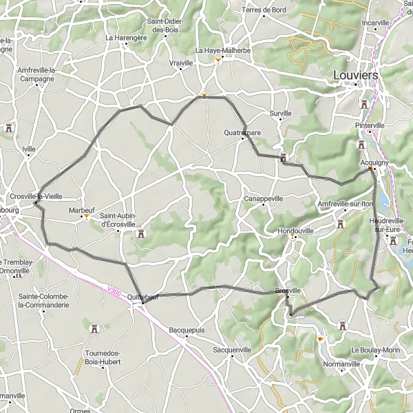 Map miniature of "Crosville-la-Vieille Loop" cycling inspiration in Haute-Normandie, France. Generated by Tarmacs.app cycling route planner