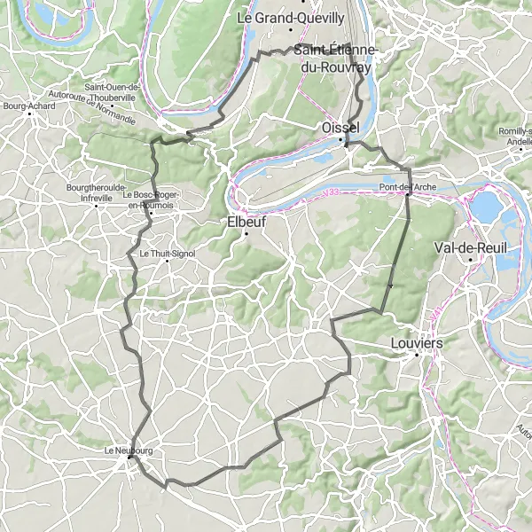 Miniature de la carte de l'inspiration cycliste "Le Tour de la Vallée de la Risle" dans la Haute-Normandie, France. Générée par le planificateur d'itinéraire cycliste Tarmacs.app