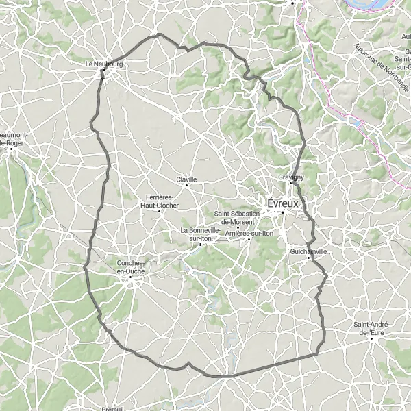 Miniature de la carte de l'inspiration cycliste "Parcours historique de Caër à Berville-la-Campagne" dans la Haute-Normandie, France. Générée par le planificateur d'itinéraire cycliste Tarmacs.app