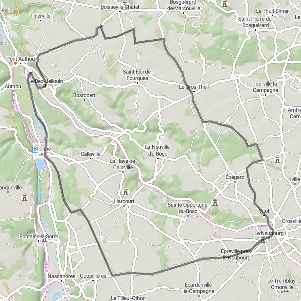 Map miniature of "Châteaux and Countryside" cycling inspiration in Haute-Normandie, France. Generated by Tarmacs.app cycling route planner