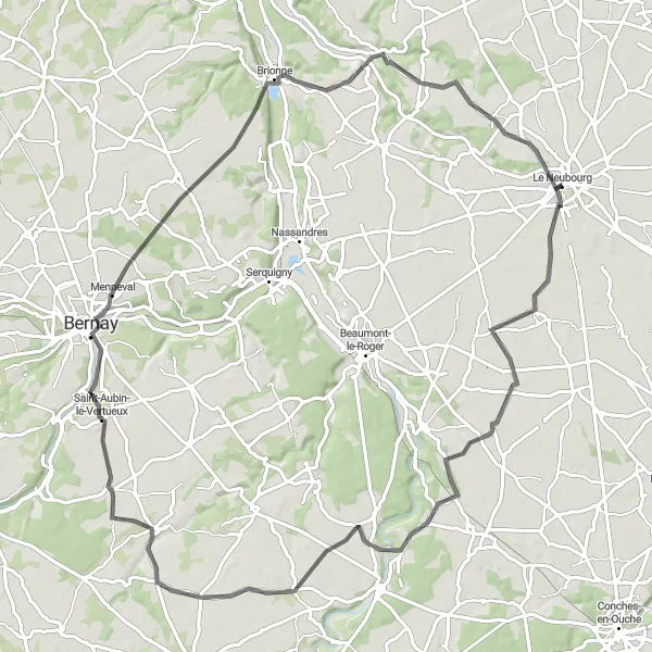 Map miniature of "The Neubourg Ascent" cycling inspiration in Haute-Normandie, France. Generated by Tarmacs.app cycling route planner