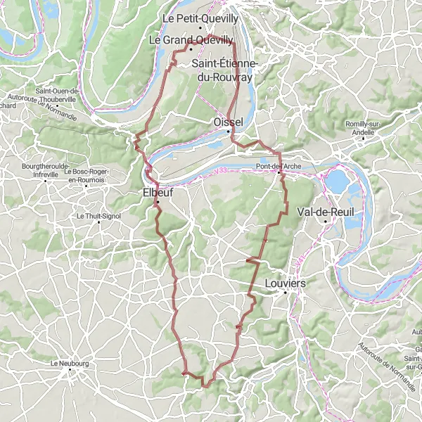 Map miniature of "Gravel Adventure" cycling inspiration in Haute-Normandie, France. Generated by Tarmacs.app cycling route planner