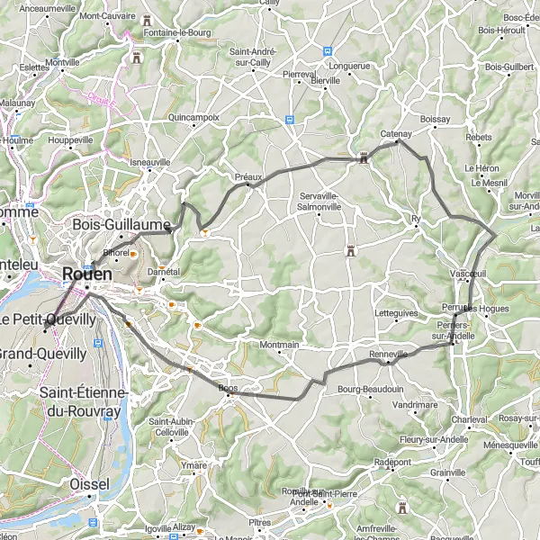 Map miniature of "Quaint Villages Loop" cycling inspiration in Haute-Normandie, France. Generated by Tarmacs.app cycling route planner