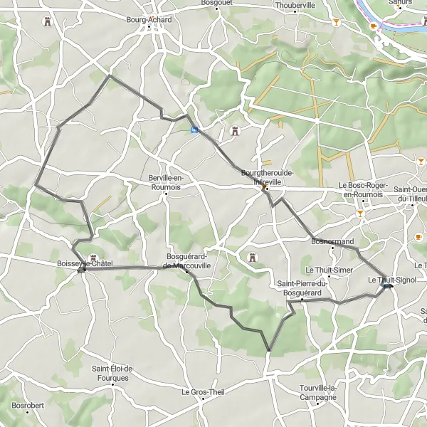 Map miniature of "The Bosguérard Circuit" cycling inspiration in Haute-Normandie, France. Generated by Tarmacs.app cycling route planner