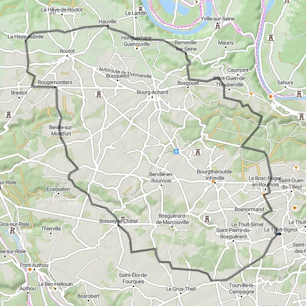 Map miniature of "Scenic Road Ride near Le Thuit-Signol" cycling inspiration in Haute-Normandie, France. Generated by Tarmacs.app cycling route planner