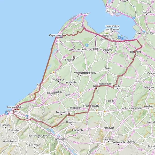 Miniature de la carte de l'inspiration cycliste "Les Secrets de la Baie de Somme" dans la Haute-Normandie, France. Générée par le planificateur d'itinéraire cycliste Tarmacs.app