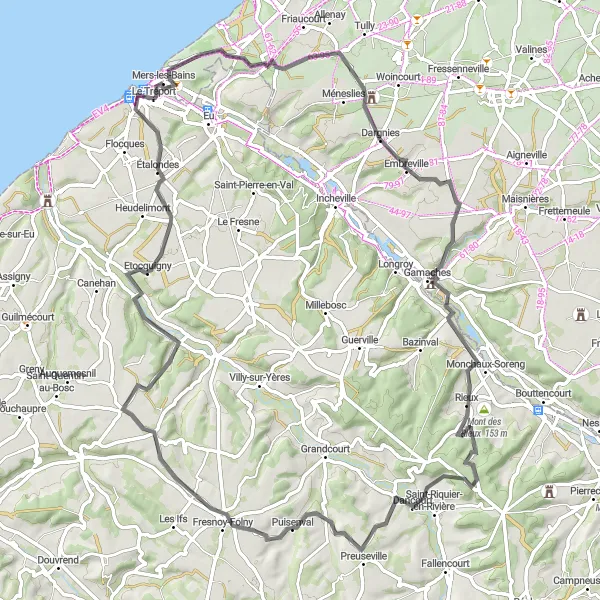 Miniature de la carte de l'inspiration cycliste "Les Villages du Vimeu" dans la Haute-Normandie, France. Générée par le planificateur d'itinéraire cycliste Tarmacs.app