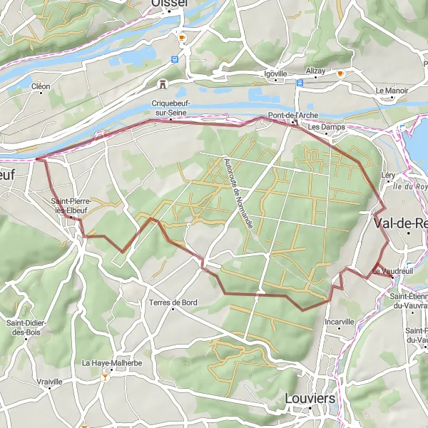 Map miniature of "Scenic Gravel Ride in the Normandy Countryside" cycling inspiration in Haute-Normandie, France. Generated by Tarmacs.app cycling route planner