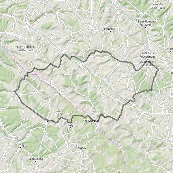 Miniature de la carte de l'inspiration cycliste "Sentier des Châteaux et Villages Normands" dans la Haute-Normandie, France. Générée par le planificateur d'itinéraire cycliste Tarmacs.app