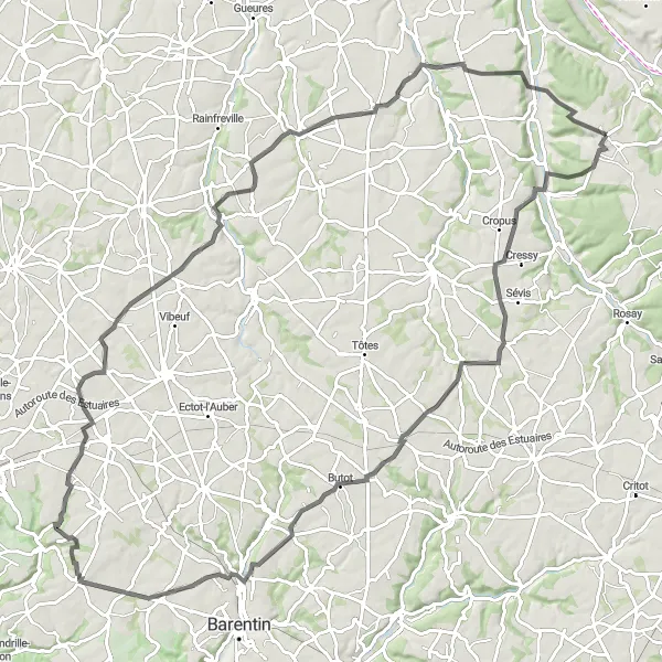 Map miniature of "Climbing and Coastline Views" cycling inspiration in Haute-Normandie, France. Generated by Tarmacs.app cycling route planner