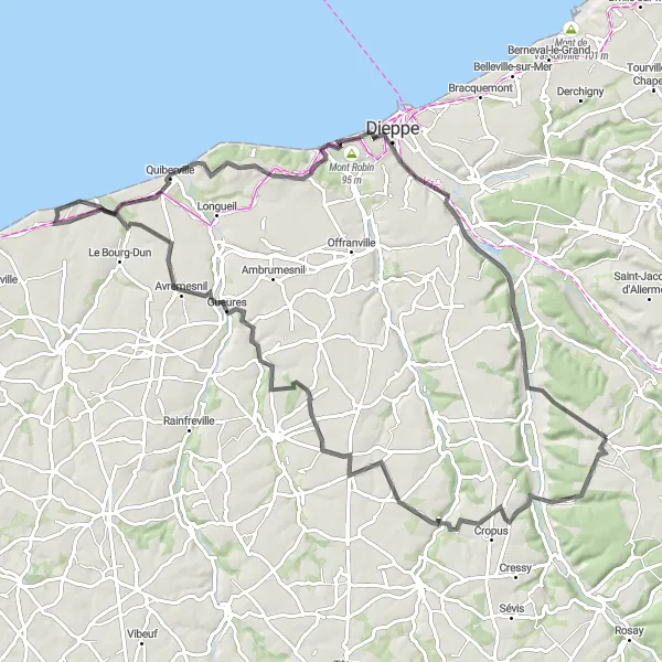 Map miniature of "Road Cycling Adventure: Notre-Dame-du-Parc to Torcy-le-Petit" cycling inspiration in Haute-Normandie, France. Generated by Tarmacs.app cycling route planner