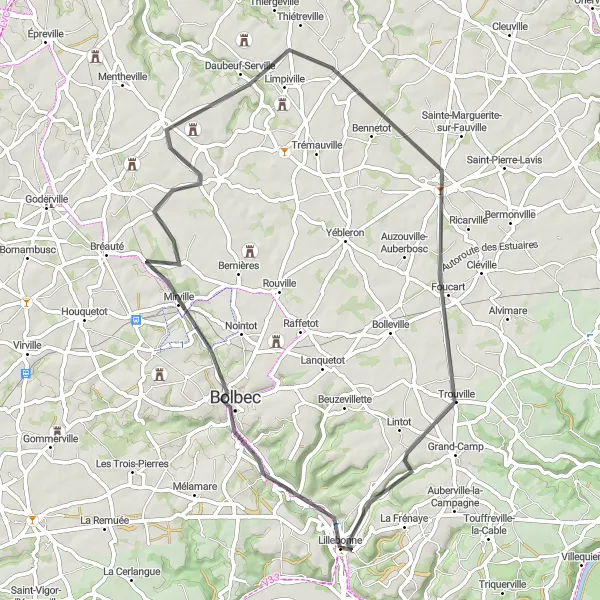 Map miniature of "Bolbec Countryside Loop" cycling inspiration in Haute-Normandie, France. Generated by Tarmacs.app cycling route planner