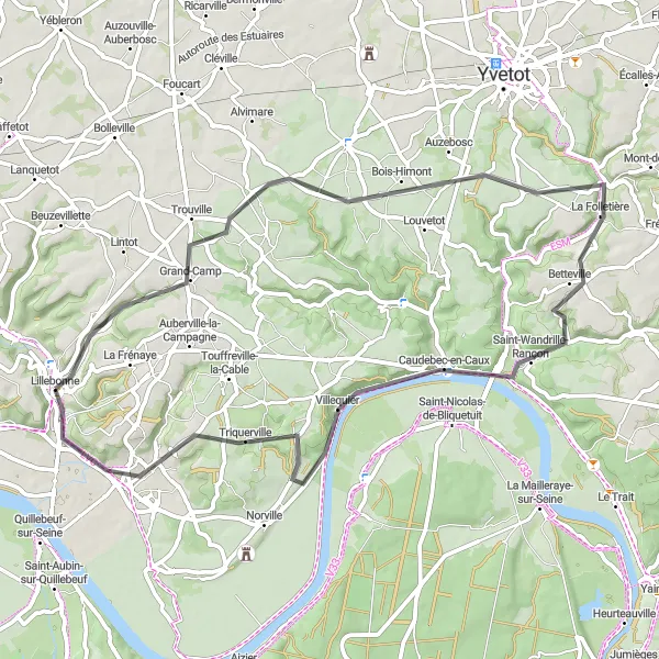 Map miniature of "Charming Countryside Route" cycling inspiration in Haute-Normandie, France. Generated by Tarmacs.app cycling route planner