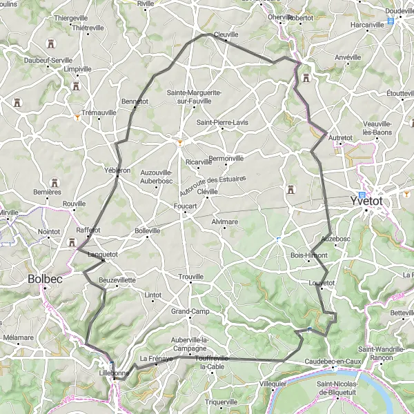 Map miniature of "The Enchanting Loop" cycling inspiration in Haute-Normandie, France. Generated by Tarmacs.app cycling route planner