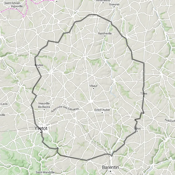 Miniature de la carte de l'inspiration cycliste "Les hautes falaises de Normandie" dans la Haute-Normandie, France. Générée par le planificateur d'itinéraire cycliste Tarmacs.app